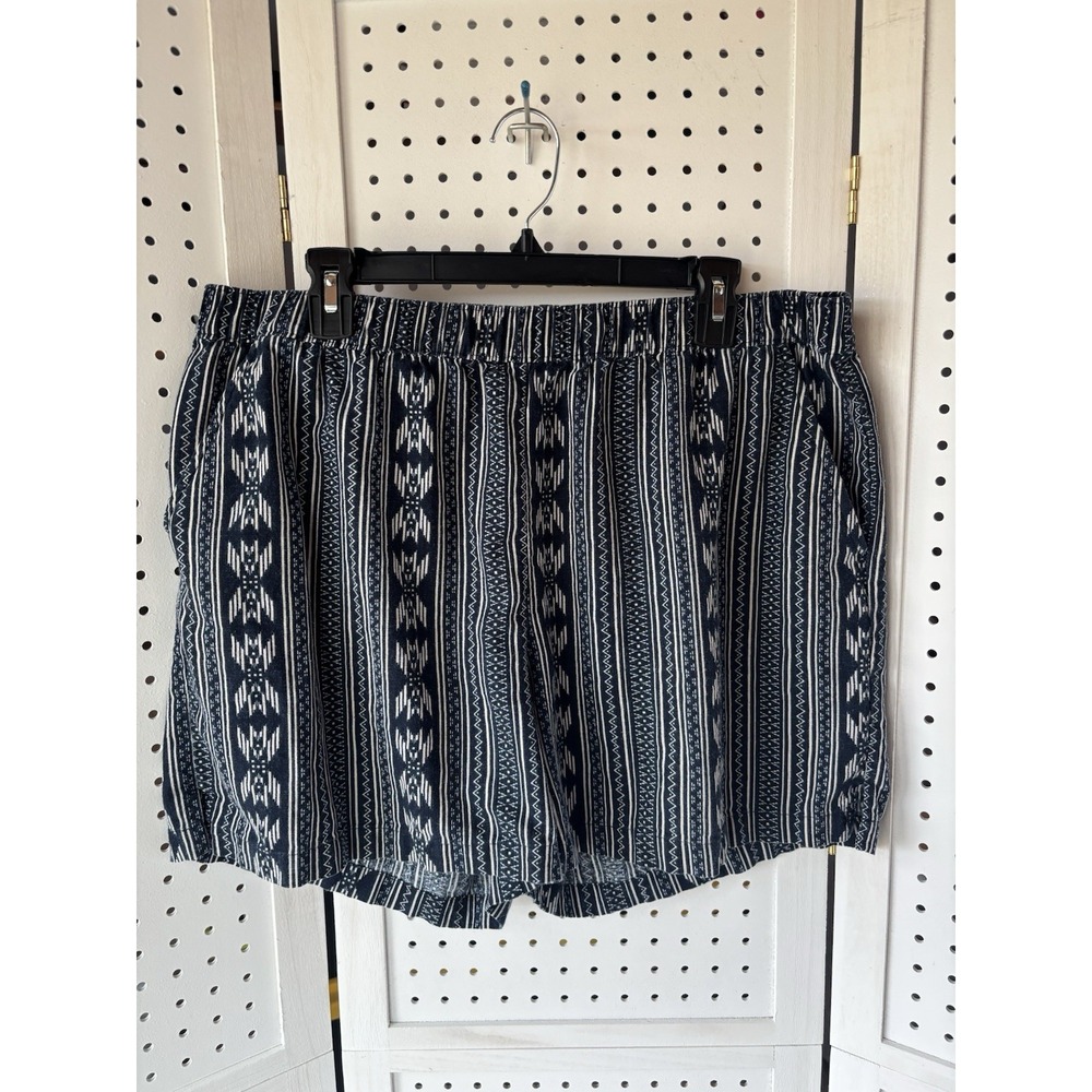 Weatherproof Vintage Shorts Women's XL Blue White Aztec Washable‎ Linen Pull On